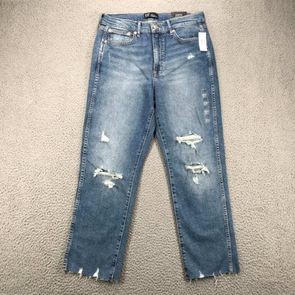 GAP Jeans Womens Size 10/30 Short High Rise Vintage Slim Ankle Distressed NEW